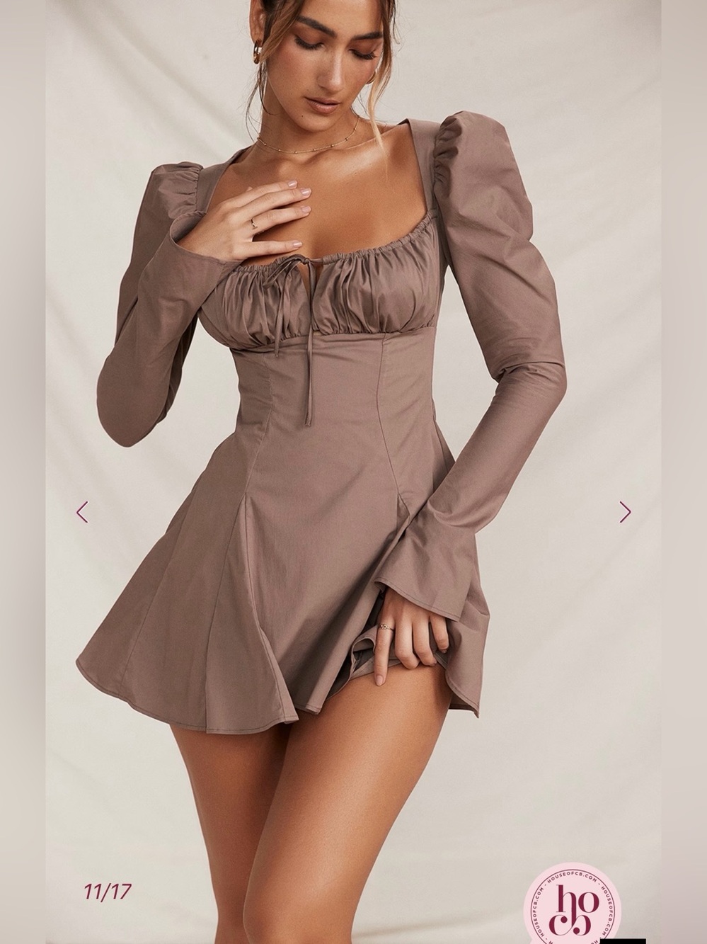 🇺🇸FIRM PRICE🇺🇸House of CB CARLINA Mocha Long Sleeve Mini Dress